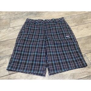 Puma Golf Shorts Mens Size 32 Black Gray Plaid Dry‎ Cell Flat Front